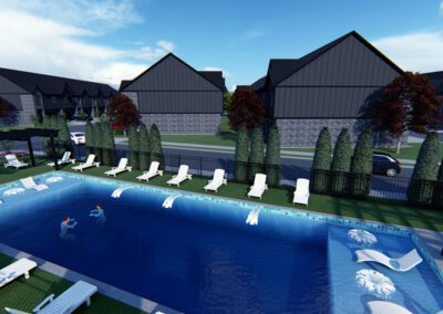 Resort-style pool and community area at The Urban at College Station, featuring luxury amenities, outdoor seating, and a relaxing environment near Texas A&M.
